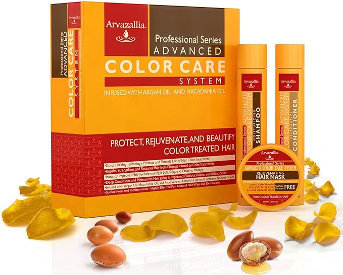 Advanced Color Care Sulfate Free Shampoo and Conditioner Set for Color Treated Hair with Argan Oil and Macadamia Oil By Arvazallia - Shampoo Conditioner and Deep Conditioner Hair Mask