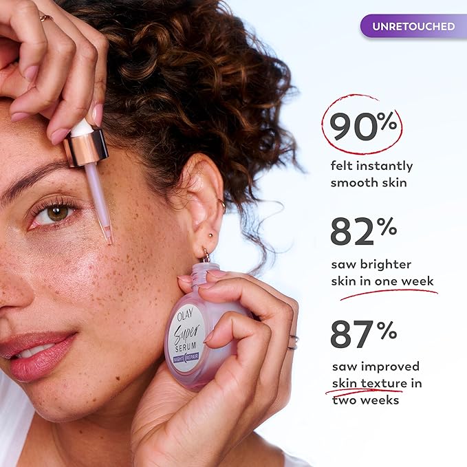 Olay Super Serum Night Repair Fragrance-Free - Niacinamide Peptide Salicylic &amp Lactic Acid Glycerin ?- 5-in-1 Skin Care Benefits - Hydrating Evens Tone Reduces Dark Spots Anti-Aging 1.0 Oz