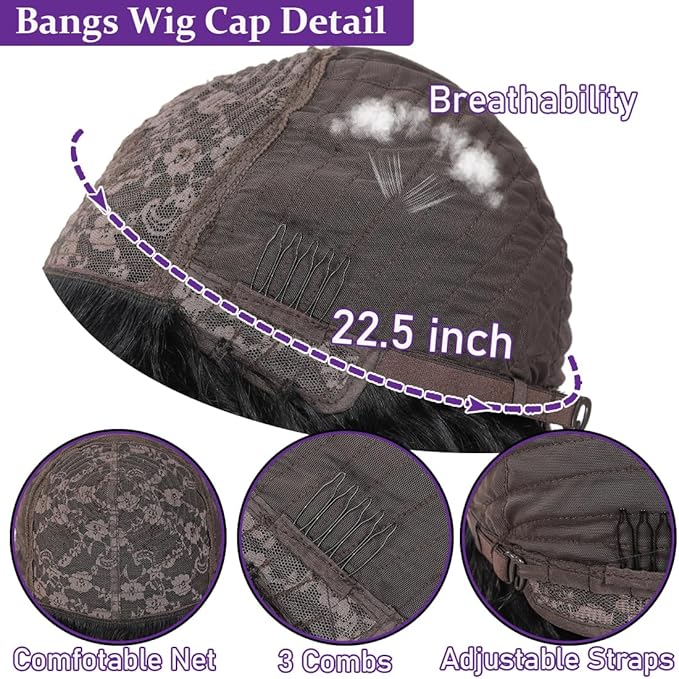 Body Wave Wigs With Bangs Human Hair For Black Women 16Inch None Lace Front Wigs 150% Density Brazilian Virgin Hair Glueless Human Hair With Bangs Natural Color Body With Bangs