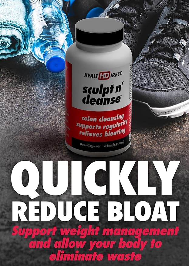 HEALTH DIRECT Sculpt n' Cleanse - Herbal Colon Cleanse for Digestive Health &amp Regularity - Natural Detox &amp Gut Flush Supplement - 50 Veggie Capsules