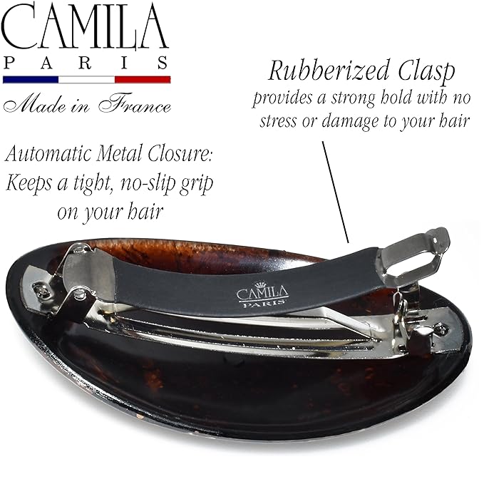 Camila Paris CP3869 French Hair Barrette Clip Oval Brown and Gold Strong Hold Grip Hair Clips for Women No Slip Rubberized Metal Closure Durable Styling Girls Hair Accessories Made in France