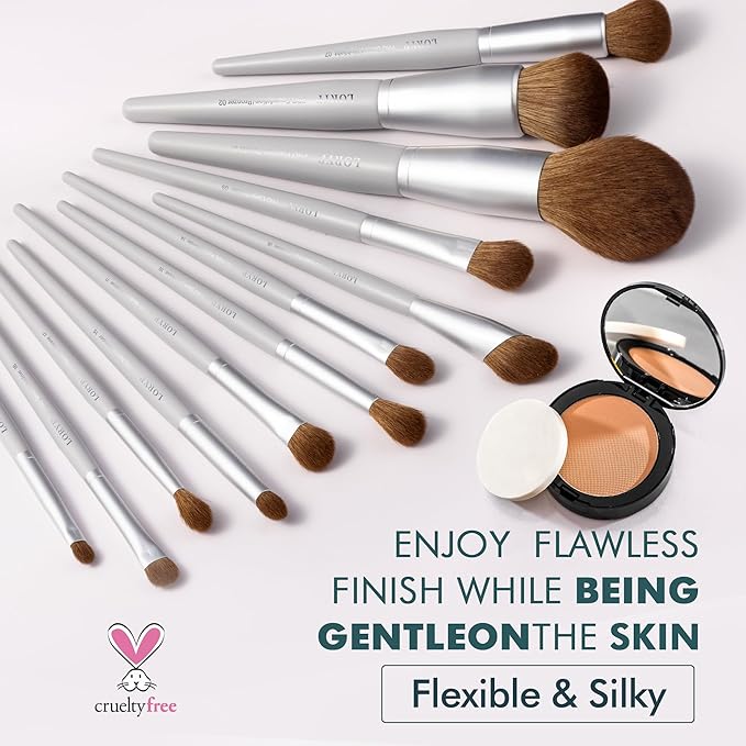LORYP Makeup Brush Set Soft Vegan Professional Cosmetic Brushes for Face &amp Eyes Gray 20 Pcs Full-Size