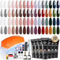Modelones 133pcs Poly Nail Gel Kit 32 Colors Earthy Tones Complete Extension Gel Nail Kit with 8W Lamp Slip Solution Builder Tools for Starter DIY Salon Use