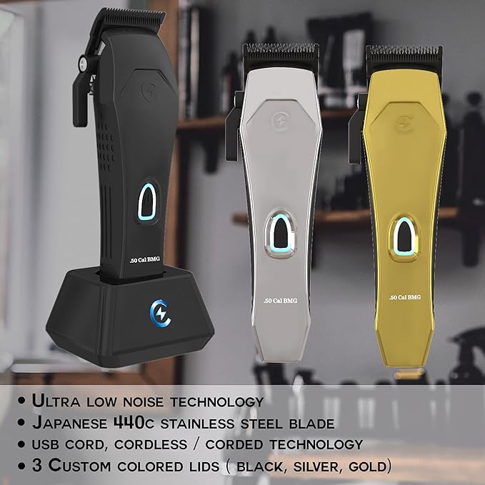 .50 Cal BMG Clipper - Professional Cordless Magnetic Motor Clippers - Quiet Operation Trimmer - Rechargeable Powerful Battery - Easy Zero Gap Cut - Hair Grooming Tool for Men