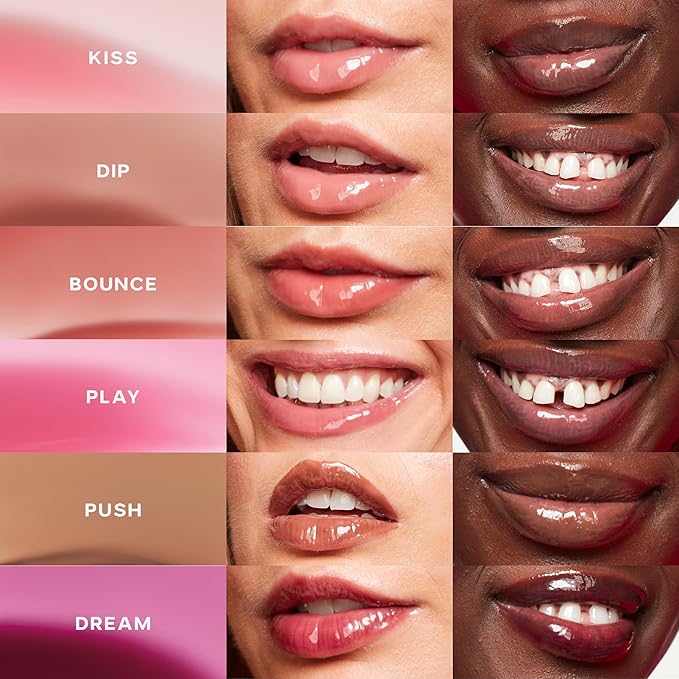 Saie Glossybounce - Hydrating Lip Gloss and Tinted Lip Oil Hybrid with Hyaluronic Acid &amp Jojoba Oil for Non-Sticky Ultra-Shiny Plump &amp Soft Lips - Everyday Makeup Essential - Dip (.17 oz)