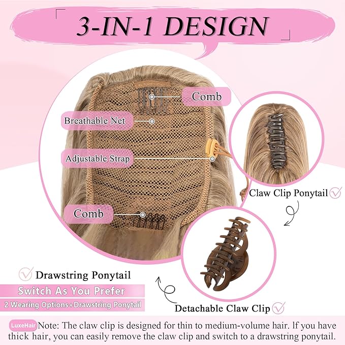 Ponytail Extension 24 Long Straight Claw Clip Ponytail Extension clip on ponytails hair clip Hair claw clip Fake Ponytail Hairpieces for Women - Pecan Blonde