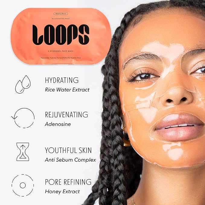 LOOPS WEEKLY RESET - Rejuvenating Hydrogel Face Mask Kit - Rejuvenate Hydrate Refine &amp Plump Face Moisturized Pore Refining - Reduces Signs of Puffiness - Gifts for Women Stocking Stuffer - 5