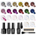 Beetles 20 Colors Metallic Chrome Nail Powder Kit 24Pcs Pearl Chrome Nails Powder Glitter Gold Silver Mirror Nail Art with Base Top Coat &amp Decoration Sealing Black Gel Nails Polish Gifts for Women
