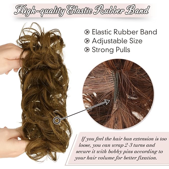 RUWISS Messy Bun Hair Piece Human Hair Messy Rose Bun Hair Buns Hair Piece for Women Real Hair Scrunchies Updo Hair Pieces Bun Extension Ponytail Messy Hair Bun (Dark Brown with Golden Blonde)