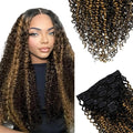 SIYUSI Kinky Curly Clip In Extensions 3C 4A 100% Brazilian Remy Human Hair Clip Ins 3.52oz 7Pcs (20 Inch)Light Auburn Ombre