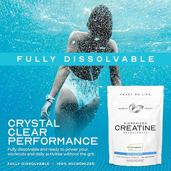 Muscle Feast Creapure - Micronized Creatine Monohydrate Powder | Premium Pre-Workout or Post-Workout | Flavored Creatine for Women &amp Men | Easy to Mix Gluten-Free Safe and Pure (Grape 250g)