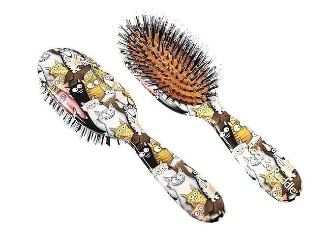 Rock &amp Ruddle Natural Mixed Boar Bristle Hair Brush for Women and Kids (Small/Travel Size 17.5cm) - Perfect for Wet or Dry Hair Detangling Smoothing Blowdrying - Made in UK - Cats &amp Dogs Des