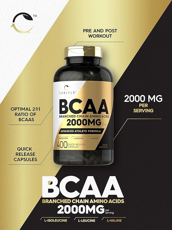 Carlyle BCAA Capsules | 2000mg | 400 Powder Pills | Amino Acids Supplement Blend | for Women and Men | with L-Isoleucine L-Leucine L-Valine | Non-GMO and Gluten Free