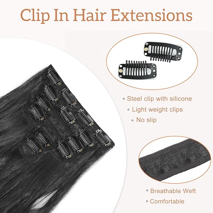 Clip in Hair Extensions for Women Natural Black Extensions 24 Inch 6PCS Hairpieces Long Wavy soft Thick Hair Extensions clip ins
