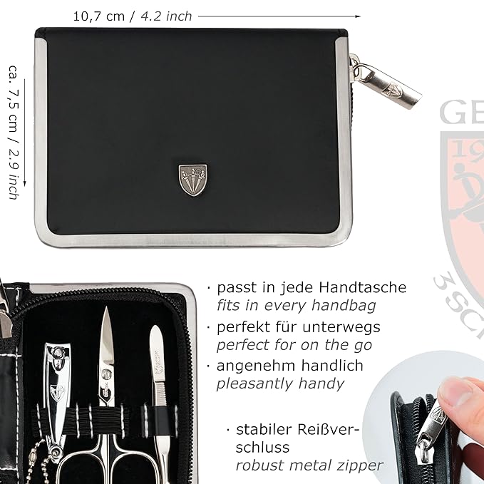 3 Swords Germany - brand quality 6 piece manicure pedicure kit set for professional finger &amp toe nail care with synthetic leather case - Made in Germany - black