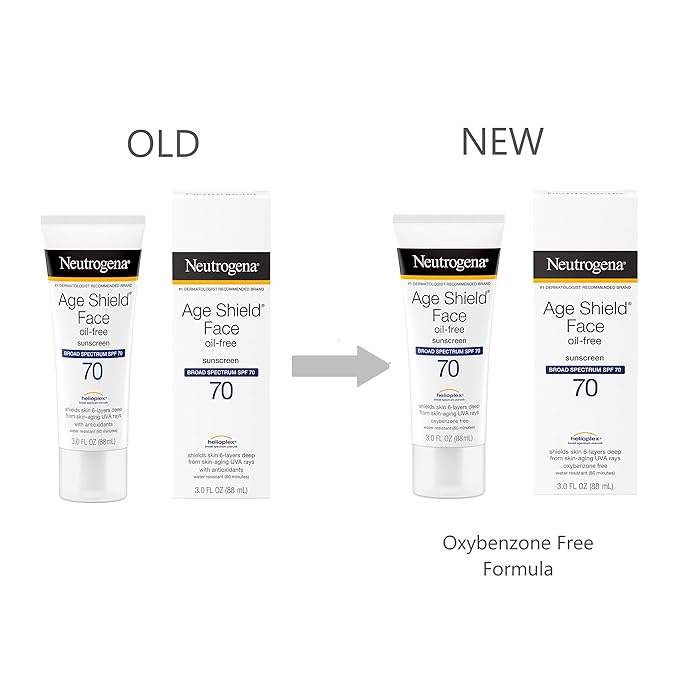 Neutrogena Age Shield Anti-Oxidant Face Lotion Sunscreen with Broad Spectrum SPF 70 Oil-Free &amp Non-Comedogenic Moisturizing Sunscreen to Prevent Signs of Aging 3 fl. oz (Pack of 2)