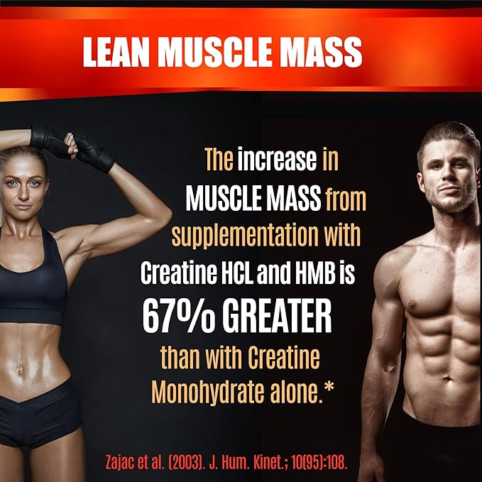 Creatine HCL Capsules with HMB - Workout Supplement for Men &amp Women Muscle Builder Endurance Strength Superior to Monohydrate: Instantized for Max Absorption No Load No Bloat 180 Vegan Caps