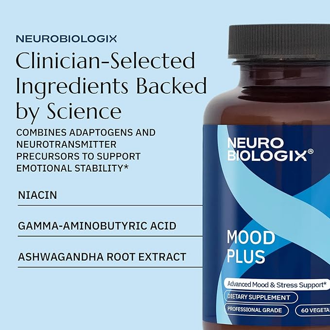 Neuro biologix Mood Plus for Men and Women Advanced Supplement with GABA 5-HTP Ashwagandha Magnesium &amp Chamomile for Emotional Balance Serotonin Support &amp Relaxation 60 Capsules
