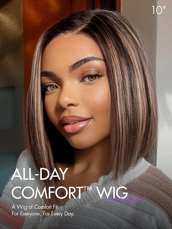 LUVME HAIR Bob Wig 100% Human Hair Wigs Glueless Lace Front 200% Density 12 Inches Mix Highlights Bob Pre Cut Plucked Hd Lace Short Wig Ready To Go Natural Color Straight Bleached Knots Side Part