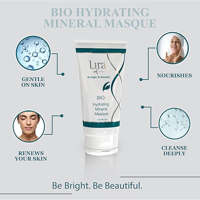 Lira Clinical BIO Hydrating Mineral Masque - Intense Nourishing Mineral Facial Mask with Hyaluronic Acid Vitamin C &amp Green Tea - Anti-acne Anti-Aging For All Skin Types - 2 fl oz