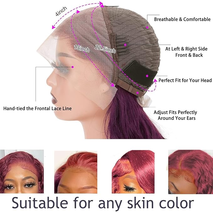 Dark Purple Ombre 13x4 HD Lace Front Wigs Human Hair Body Wave 3 Tone Pink to Purple Glueless Wigs Pink Root Rainbow Colored 180% Density 28 Inch