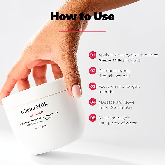 Ginger Milk Natural Care Intensive Repair Hair Mask for Dry / Damaged Hair due to Coloring Chemical Processes hot styling tools and dryers | BE BOLD