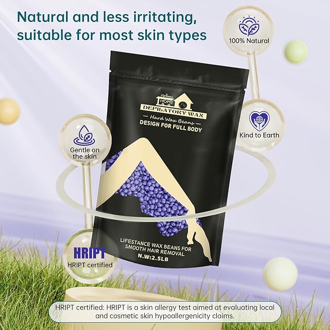 Lifestance 2.5lb Wax Beads Kit Lavender Hard Wax Beans For Hair Removal Brazilian Bikini Leg Underarm Waxing for Fine Coarse Hair Women Men Large Refill for Wax Warmers at Home