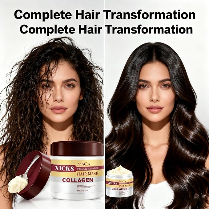 Maca Collagen Essence Deep Repair Hair Mask + Maca Essence Oil SetNourishing Moisturizing Repair for Damaged Hair Professional Hair &amp Body Care with Argan Oil for All Hair Types(16.9 oz + 1.69 o