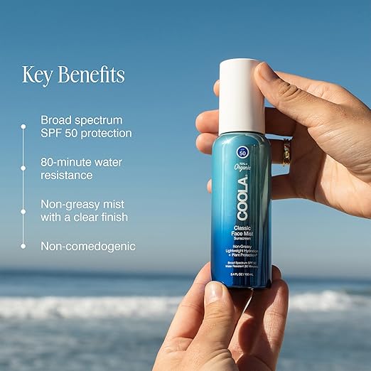 COOLA Organic Sunscreen SPF 50 Sunblock Face Mist Dermatologist Tested Skin Care for Daily Protection Vegan and Gluten Free Natural Fragrance 3.4 Fl Oz