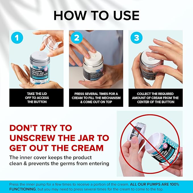 SimplyVital Collagen Retinol &amp Hyaluronic Acid Cream - Anti-Aging Retinol Cream for Face Neck &amp D?collet? - Made in USA - Daily Moisturizer Face Cream - 3.38 fl oz