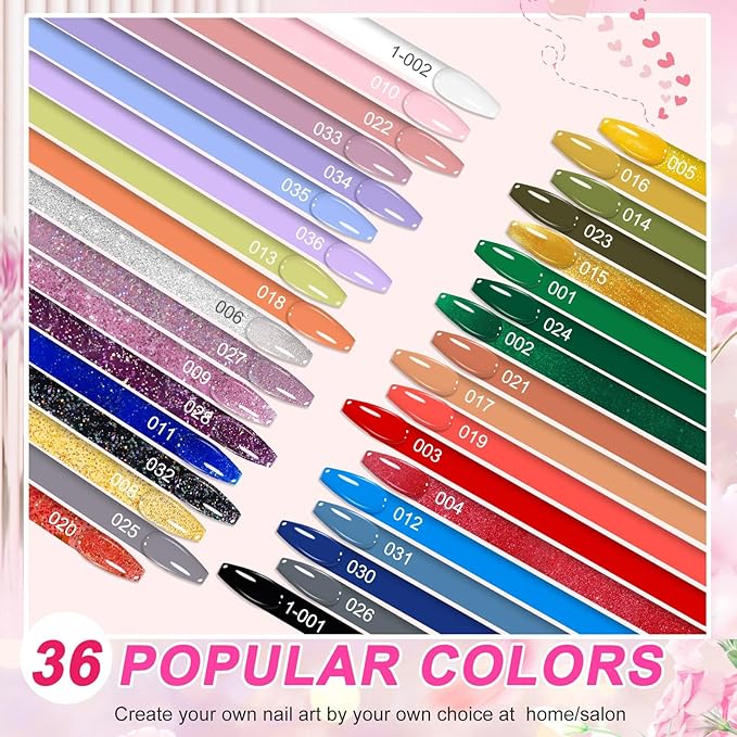 LKEE Gel Nail Polish Kit with U V Light 108W 65 Pcs Gel Nail Polish Set All Season Gels Nail Kit Essential Manicure Tools for DIY Nails Art Gifts for Women (36KIT-color 3)
