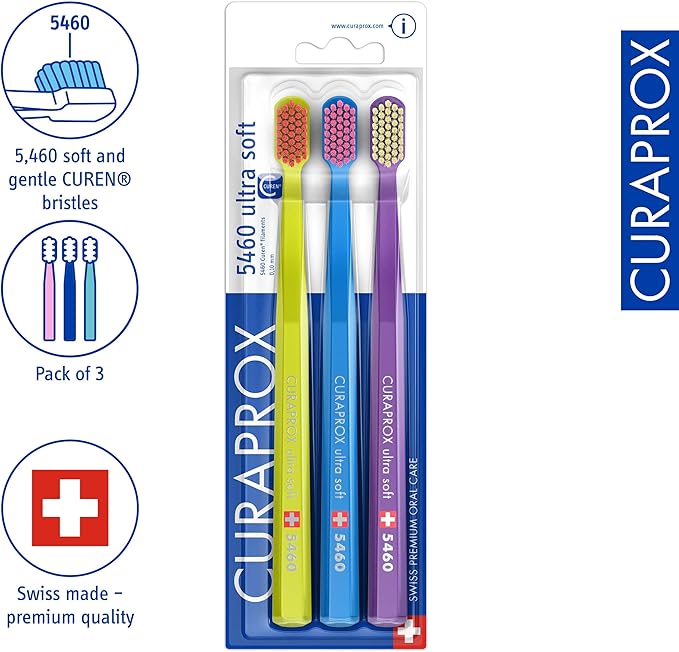 Curaprox CS 5460 Ultra-Soft Toothbrush ? Adult Tooth and Gum Care | Super Soft Curen® Bristles for Gentle Cleaning | Blue-Purple Single Pack