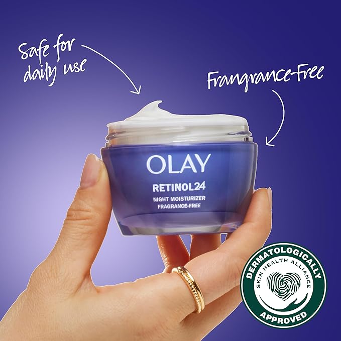 Olay Retinol 24 Face Moisturizer Anti-Aging Night Cream for Women Fragrance-Free Non Greasy - Anti-Wrinkle Smooth Fine Lines Tightening Hydrating Skin Care - Peptides Glycerin 1.7 Oz