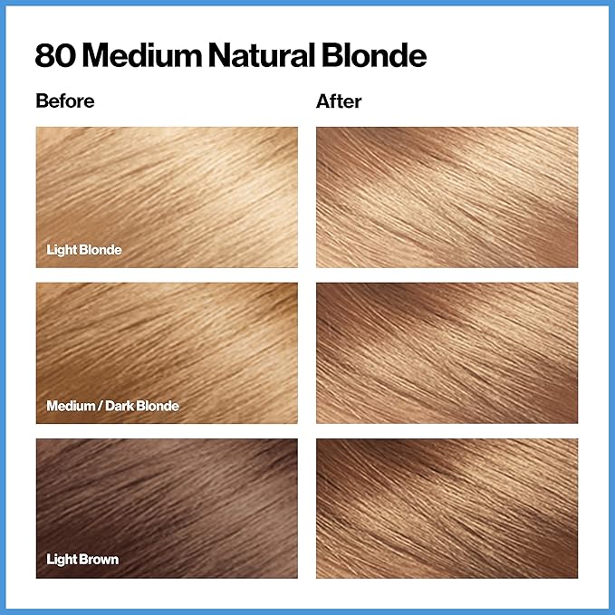 Revlon Total Color Permanent Hair Color Clean and Vegan 100% Gray Coverage Hair Dye 80 Medium Natural Blonde 3.5 oz
