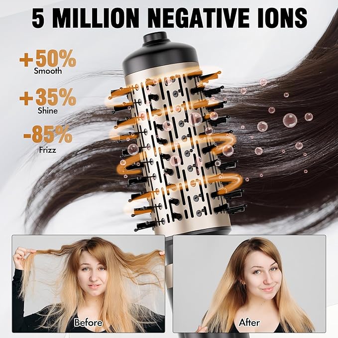DAILYLIFE Rotating Hair Dryer Brush Hot Air Brush with 2 Brushes (1.5 &amp 2) ALCI Safety Plug and Ionic Technology More Shine and Less Frizz