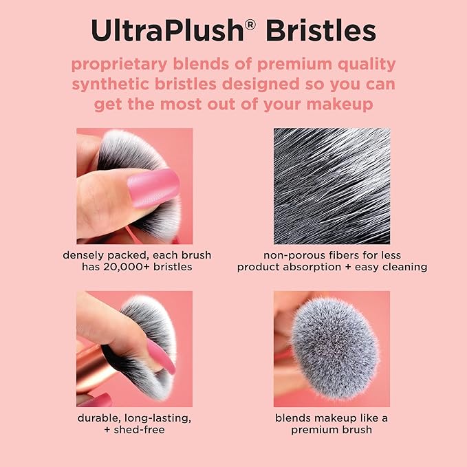 Real Techniques 11 Piece Travel Fantasy Mini Brush Set Travel Size Makeup Brushes For Foundation Eyeshadow Powder Blush Contour &amp Concealer Makeup Bag Included Gift Set Cruelty-Free