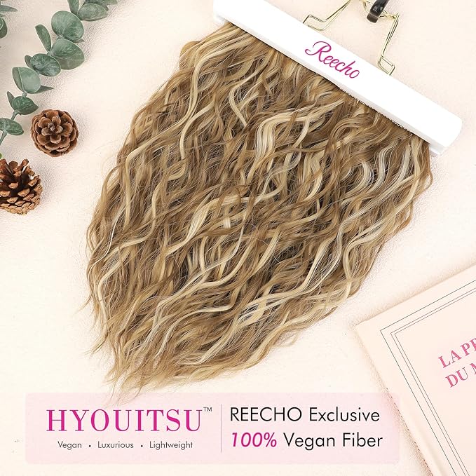 REECHO Clip in Hair Extensions 4PCS Hair Extensions 12 Short Curly Wavy Blonde hair extensions Invisible Lace Weft Natural Soft Hairpieces for Women ? Golden Blonde with Highlights