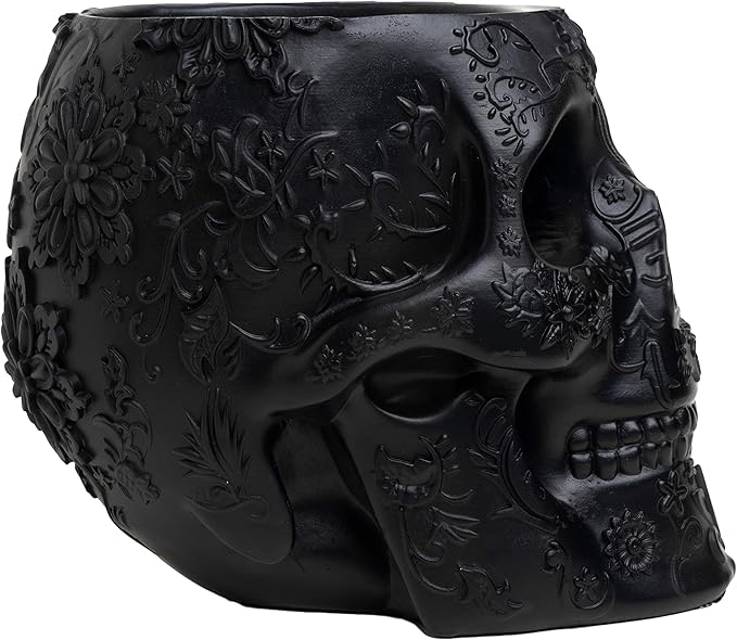 Skull Makeup Brush Holder Pen Holder Vanity Desk Office Organizer Stationary Decor Planter  Candy Bowl  Goth Decorations  Extra Large Skulls Gothic Skull &amp Bones Organizer Bathroom (Blac