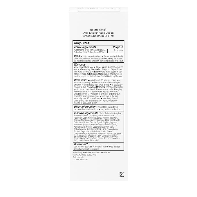 Neutrogena Age Shield Face Oil-Free Sunscreen Lotion with Broad Spectrum SPF 70 Non-Comedogenic Moisturizing Sunscreen to Help Prevent Signs of Aging PABA-Free 3 fl. oz (Pack of 3)