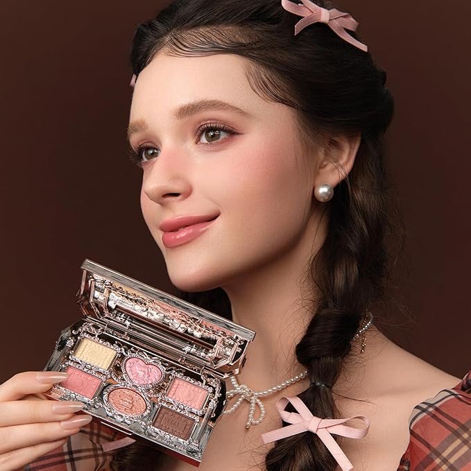 Flower Knows The Sweetie Bear Collection 6-Color Makeup PalettePink Eyeshadow with 4 Matte + 2 Shimmer ShadesBlendable Smooth Cute Eye Makeup0.23 Oz(02 Strawberry Milk)