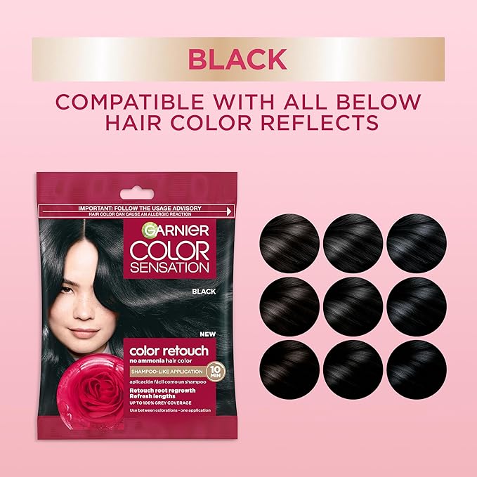Garnier Color Sensation Color Retouch Demi Permanent Hair Dye for Roots with 100% Gray Coverage Black Hair Dye 1.0 Pack of 6