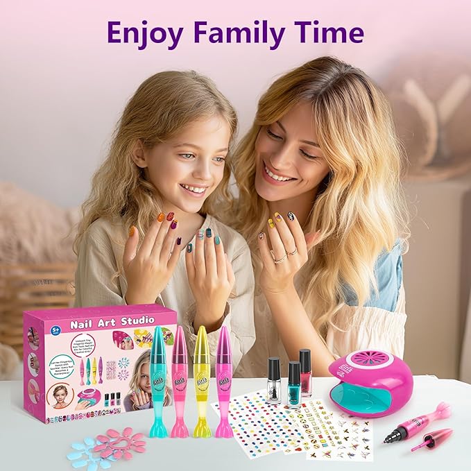 Kids Nail Polish Set with 4 nail art pens- Girl Gift - Nail Kit for Kids Ages 8-12 Kids Nail Polish Kit with Nail Dryer Girl stuff for Spa Makeup Manicures Birthday Gifts for Girls Toy 6 7 8-12