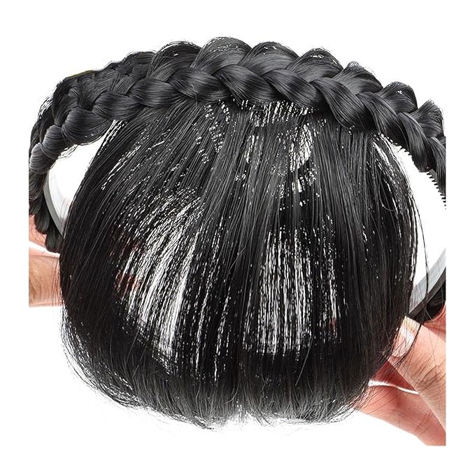 Bangs Hair Hair Accessories Synthetic Headband Air Bangs Wigs with Braids Heat Resistance Clip in Hair Extensions Hairpieces for Women Bangs Hair Clip(2)