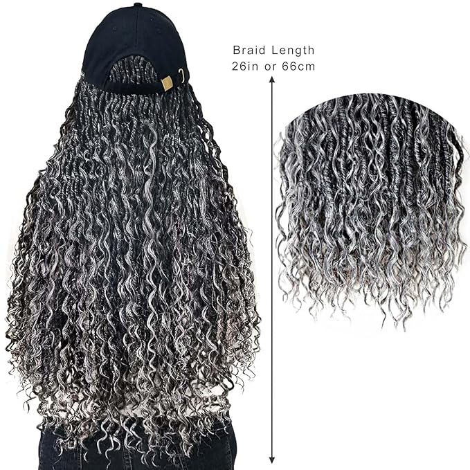 26 Boho Goddess River Locs Crochet Hair Extensions Gradient Grey Shine Heart Baseball Cap Wigs for Women