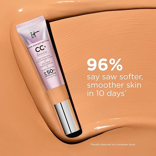 IT Cosmetics CC+ Cream Illumination - Radiant Full Coverage Foundation With SPF 50+ Color Corrector &amp Hydrating Anti-Aging Serum Hydrolyzed Collagen + Peptides Normal to Dry Skin - 1.08 fl oz