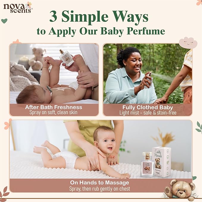 Nova Scents| Baby Cologne| Baby Perfume| Alcohol Free Hypoallergenic Paraben Free| Floral Fresh Powdery| Gentle Scent for Babies &amp Toddlers| 1.7oz 50 ml- Cuddly Moments