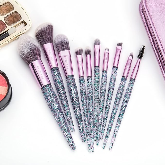 Glitter Makeup Brushes Set with Case Vegan Makeup Brush Set Professional Colorful Cosmetic Brushes Makeup Set Make up Brush Vegan Make up Brushes Set Professional Makeup Brush Set Vegan