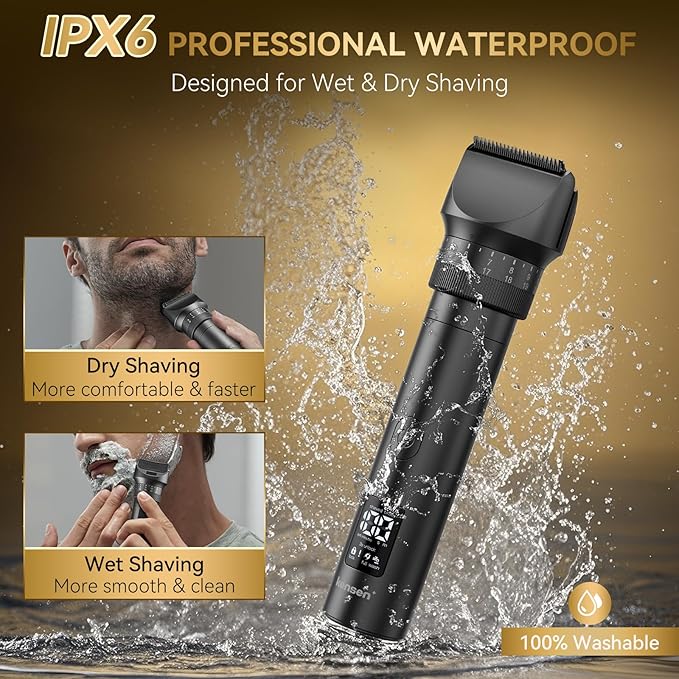 Beard Trimmer for Men - 42 Adjustable Length Settings Hair Clippers Professional Body Hair Trimmer for Men Precision Facial Hair Trimming IPX6 Waterproof Nose Trimmers LED Display Mustache Trimmers
