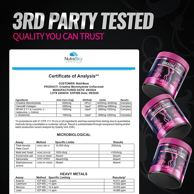 Creatine for Women ? Booty Builder Supplement with Collagen &amp BCAA ? Supports Muscle Development Post-Workout Recovery Skin Elasticity Healthy Hair &amp Nail | Unflavored ? 30 Servings