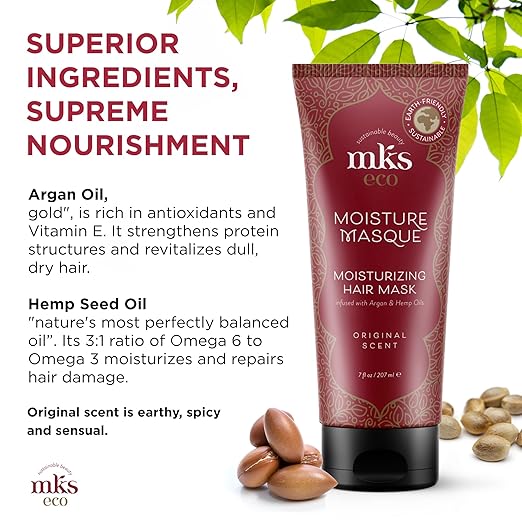 Earthly Body MKS eco Moisture Masque Original Scent - 7 oz - Hydrating Hair Mask - Revitalizes Dry Damaged &amp Distressed Hair - With Moroccan Argan Oil Hemp Seed Oil - Vegan &amp Cruelty Free